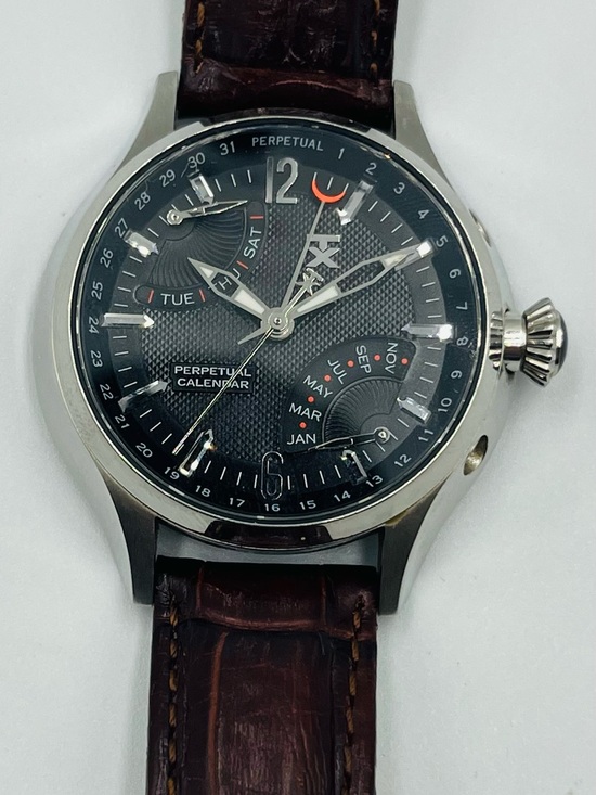Other - Perpetual Calendar Men's Watch - Black Dial, Brown Leather Strap